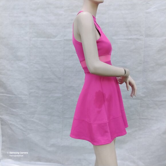 Emerald Sunday Hot Pink Cut-out & Mesh Midriff Fit & Flare Skater Dress GUC Sm. - Picture 2 of 4